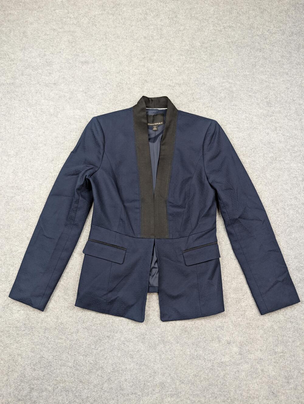 Banana Republic Blazer Womens 4 Petite Blue Tuxedo Shawl Collar Hook Eye Jacket